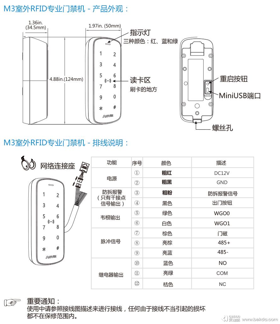 M3專業(yè)門禁機(jī)接線排線說(shuō)明