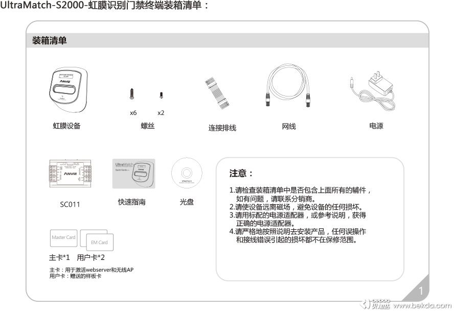 UltraMatch-S2000-虹膜識(shí)別門(mén)禁終端裝箱清單