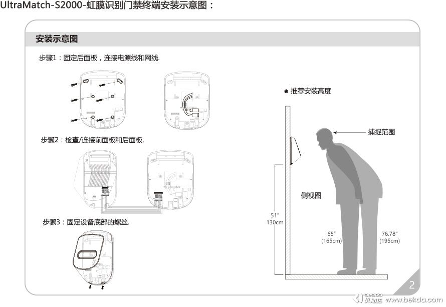 UltraMatch-S2000-虹膜識(shí)別門(mén)禁終端安裝示意圖